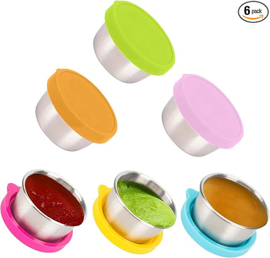 Ecurfu Salad Containers For Lunch To Go, 6x1.6 Oz Stainless Steel Condiment Containers With Lids, Leakproof Sauce Cups for Dipping, Salad Dressing, Meal Prep