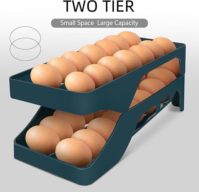 Egg Holder for Fridge Automatic Rolling Egg Dispenser for Refrigerator Kitchen Countertop - Space-saving Egg Roller/Organizer/Storage/Container/Tray for Fridge Double Track
