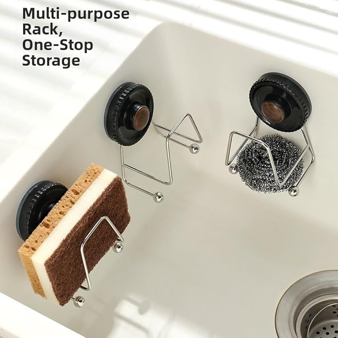 Deskbloom Suction Cup Sponge Holder Wall Mount Stainless Steel Kitchen Sink Organizer with Drain Rack for Sponges Brushes and Dish Cloths,