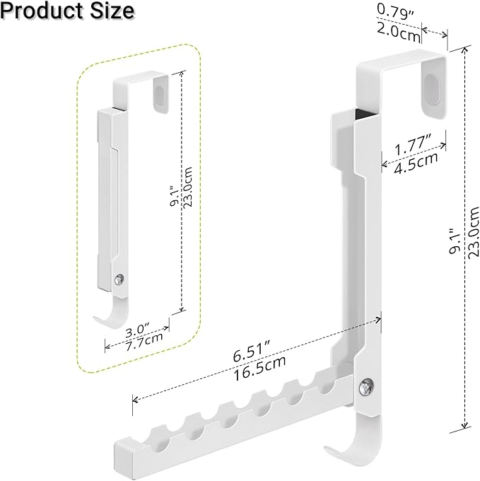 2-Pack Foldable Over The Door Organizer Hanger, 7-in-1 Space Saver with 6 Grooves & 1 Always-Usable Hook for Coat, Bag, Towel - Ideal for Entryway, Bedroom, Bathroom, Dorm, Travel, White
