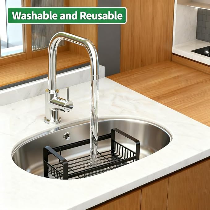 Dish Brush and Sponge Holder, Sink Caddy Organizer with Catch Water Tray, Stainless Steel Sinkware Organizer for Kitchen Countertop