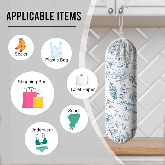 Aesthetic Bag Holder, Bag Dispenser for Plastic Bags, Washable Shopping Grocery Bags Holder Organizer, Kitchen Housewarming Gifts for Women Family Friends Grandma Mom, bags-12