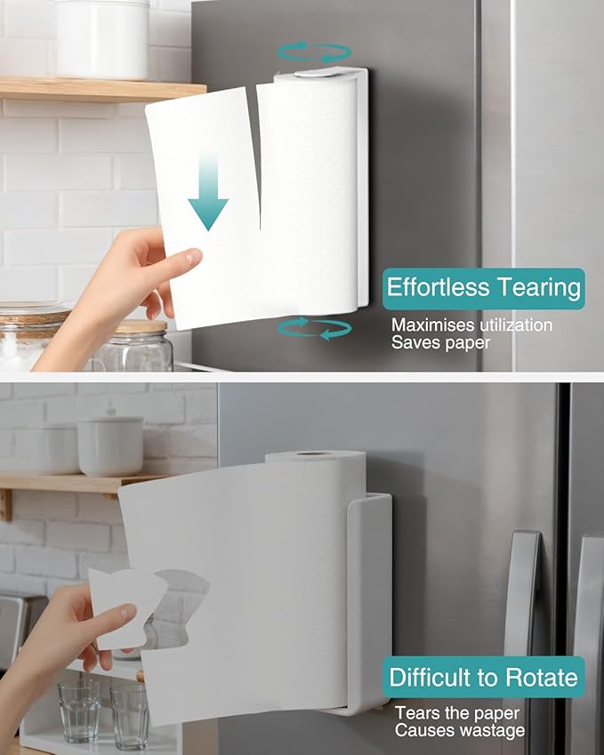 Magnetic Paper Towel Holder for Fridge, White Paper Towel Holder for Kitchen, Strong Magnet for Refrigerator, RV, Garage, BBQ, No Drilling, Kitchen & Bathroom Organizers and Storage