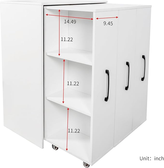 Bookcase with Three Pulled Out Doors Shelving Cabinet,3 Tier Floor Standing Bookcase,Slide Out Storage Bookcase File Cabinet,Office Bedroom Living Room Hidden Storage Cabinet with Wheels