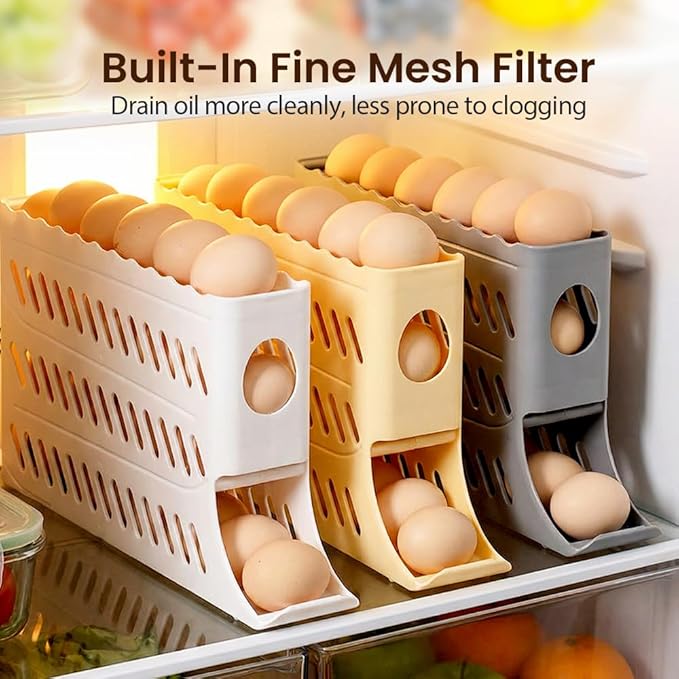2026 Egg Holder for Fridge, Upgraded 4 Tiers Automatic Rolling Egg Dispenser, No Assembly Required Easy Access, Save Space for Refrigerator Holds up to 30 pcs (Gray)