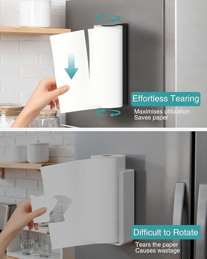 Magnetic Paper Towel Holder for Fridge, Black Paper Towel Holder for Kitchen, Strong Magnet for Refrigerator, RV, Garage, BBQ, No Drilling, Kitchen & Bathroom Organizers and Storage