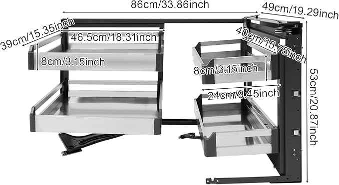 Blind Corner Cabinet, Stainless Steel Pull-Out Corner Organizer with 2 Large & 2 Small Baskets, 115° Opening Angle Swivel Corner Cabinet for Small Space Kitchen Base Cabinet Kitchenware Storage Etc