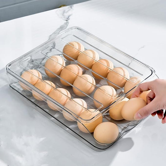 Egg holder for fridge, Egg organizer for refrigerator, Automatic Rolling Egg Container, Egg storage Container Organizer, Clear Plastic Egg Tray, Egg dispenser, Egg rack (Single-layer)