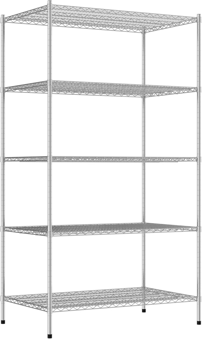 Commercial NSF Listed Chrome Stationary Wire Shelving Kit 30" x 48" x 86", with 5 Shelves Perfect for Warehouse, Walk-in Refrigerator, Freezer, Grocery Store, Restaurant, Dishroom
