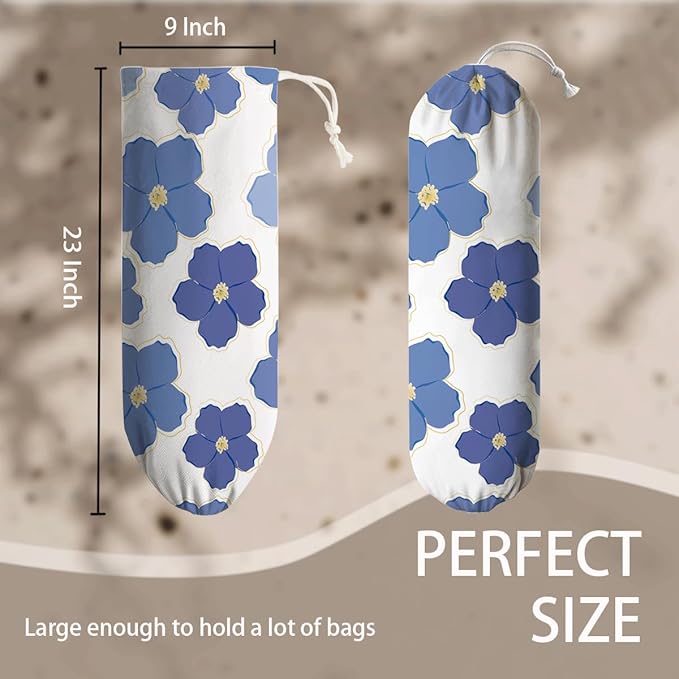 Flower Bag Holder, Blue White Plastic Bags Dispenser, Reusable Shopping Bag Storage Holder Organizer for Kitchen Pantry, Housewarming Gifts for Women Family Friends Grandma Mom