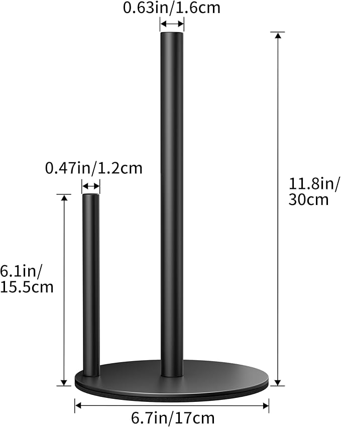 Black Paper Towel Holder Stand for Kitchen Countertop and Bathroom, Stainless Steel Kitchen Upright Paper Towel Holder for Large and Standard Rolls(Matte Black)