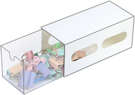 Drawer Organizer Desktop Office Supplies Desk Organizer and Storage Stationary Make Up Jewelry Pen Storage Drawer, Clear Accessories Makeup Organizer Countertop Storage (White, 1 Pack)