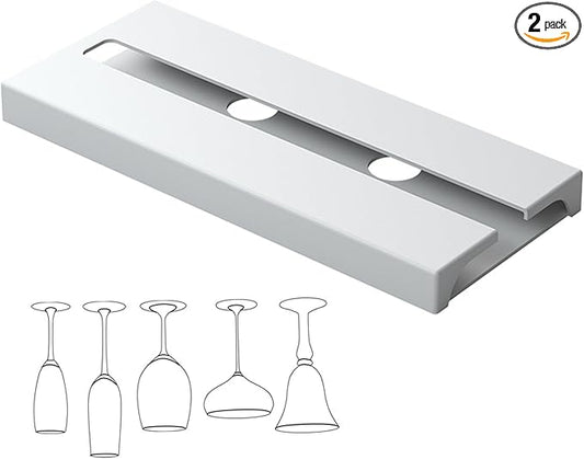 2 piece Wine Glass Holder,Under Shelf Cabinet Wine Glass Rack, Plastic Stemware Rack,Glassware Drying Storage Hanger for Kitchen,Bar and Restaurant (White Style B)