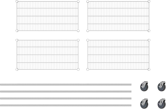 Commercial NSF Listed Chrome Mobile Wire Shelving Kit 18" x 36" x 80", with 4 Shelves Perfect for Warehouse, Walk-in Refrigerator, Freezer, Grocery Store, Restaurant, Dishroom