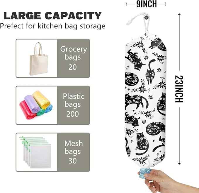 Cat Grocery Bag Holder and Dispenser Cat Plastic Bags Organizer Garbage Shopping Trash Bags Storage for Kitchen Farmhouse Home Decor Housewarming Gifts for Women Friends Cat Lover