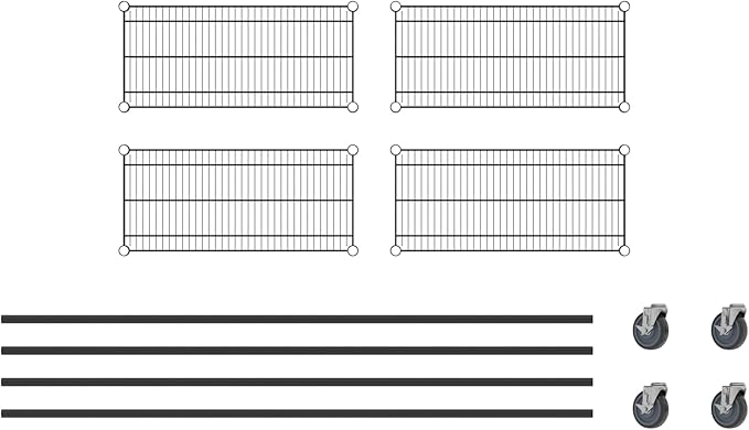 Commercial NSF Listed Black Epoxy Mobile Wire Shelving Kit 14" x 30" x 80", with 4 Shelves Perfect for Warehouse, Walk-in Refrigerator, Freezer, Grocery Store, Restaurant, Dishroom
