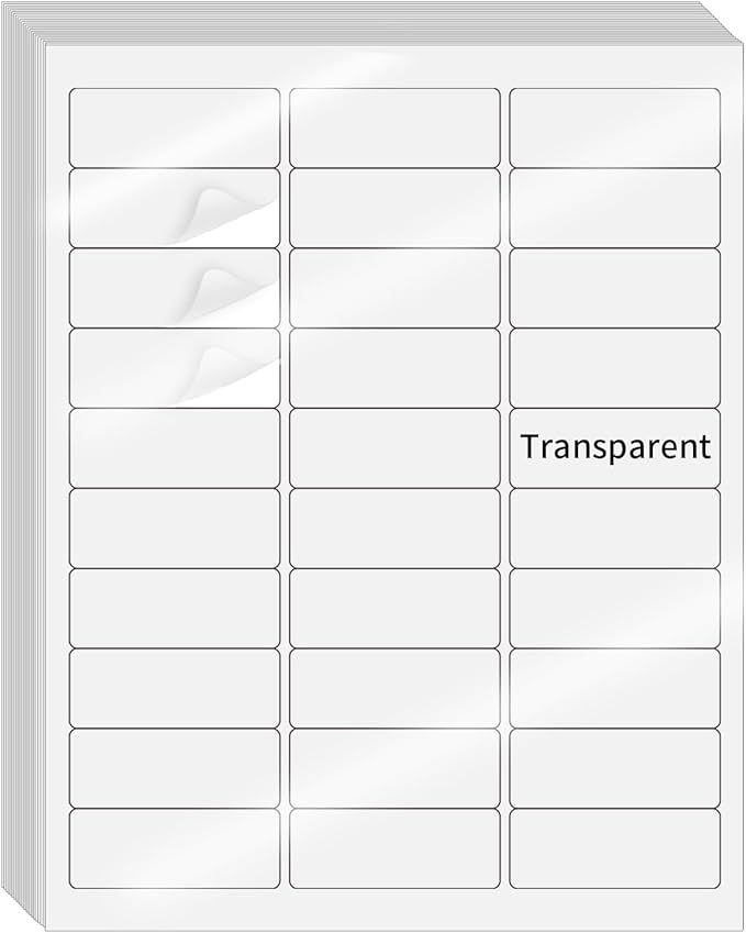 YEGAWEN Transparent Stickers Labels - 1" x 2-5/8" Clear Address Labels Mailing Stickers for Laser/Inkjet Printer 8.5"×11"- 20 Sheet/ 600 Label