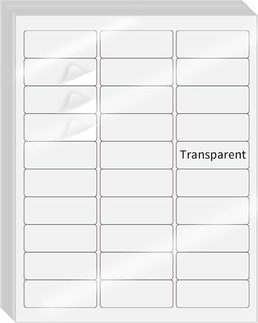 YEGAWEN Transparent Stickers Labels - 1" x 2-5/8" Clear Address Labels Mailing Stickers for Laser/Inkjet Printer 8.5"×11"- 20 Sheet/ 600 Label