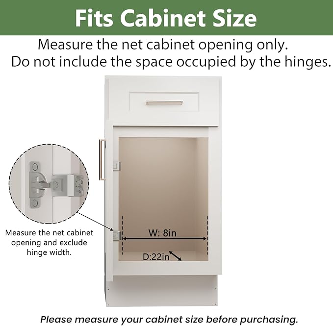Pull Out Cabinet Organizer 7½" W x 21½" D, Heavy Duty Cabinet Pull Out Shelves, Slide Out Drawers Organization for Kitchen Cabinets Bathroom