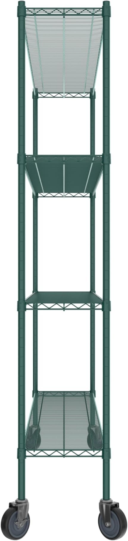 Commercial NSF Listed Green Epoxy Mobile Wire Shelving Kit 14" x 72" x 80", with 4 Shelves Perfect for Warehouse, Walk-in Refrigerator, Freezer, Grocery Store, Restaurant, Dishroom