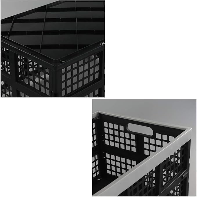 Hommp 2-Pack 40 L Plastic Collapsible Storage Crates, Large Stackable Storage Container Basket, Folding Crates Storage