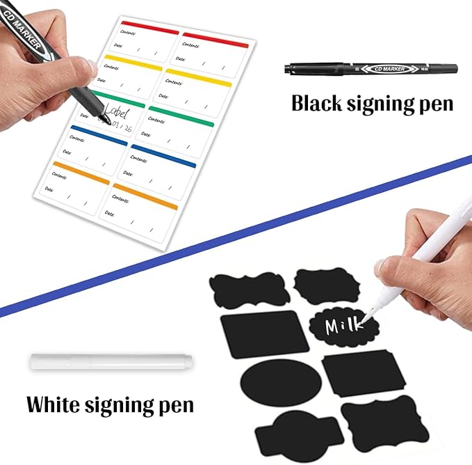 XQIGI 365 PCS Removable Food Labels with 2 Markers, 100 Freezer Easy Peel Off Color Coding Frozen Holders Sticker, 165 Chalkboard Label Waterproof Reusable Blackboard Stickers