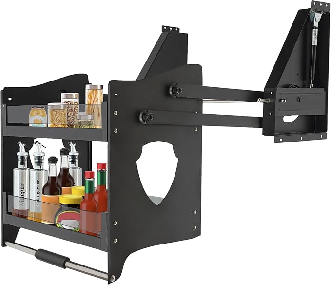 Pull-down Cabinet Organizer 2 Tier, Kitchen Cabinet Organizer Adjustable height, Drop Down Lift Upper Kitchen Spice Rack for Upper Cabinet 22.05x11.02x20.87in 66LBS Load (Pull Down, Style2)