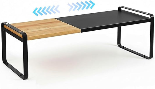 Countertop Spice Rack & Cabinet Shelf Organizer, Metal Desk Shelf Riser for Office, Industrial Black Desktop Stand for Computer Monitor, Printer & Keyboard Storage (Black)