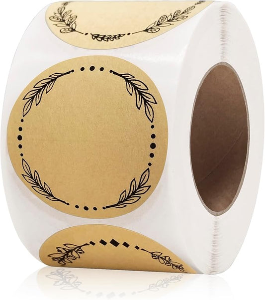 500pcs 2" Label Stickers for Jars and Lids, 4 Different Wreath Designs, Kraft Labels Christmas Gift Tags Stickers for Pantry, Mason Jars, Canning, Bottles