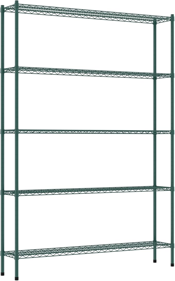 Commercial NSF Listed Green Epoxy Stationary Wire Shelving Kit 12" x 60" x 86", with 5 Shelves Perfect for Warehouse, Walk-in Refrigerator, Freezer, Grocery Store, Restaurant, Dishroom