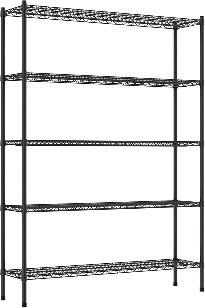 Commercial NSF Listed Black Epoxy Stationary Wire Shelving Kit 14" x 54" x 74", with 5 Shelves Perfect for Warehouse, Walk-in Refrigerator, Freezer, Grocery Store, Restaurant, Dishroom