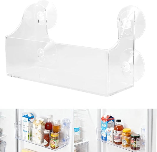 Refrigerator Replacement Shelf - Clear Acrylic Suction Cup Beverage Rack, 8X4.5X2.7in, Holds 8 Cans, 15 lb Suction, No-Drill Install, Transparent Fridge Organizer for Beverages, Condiments