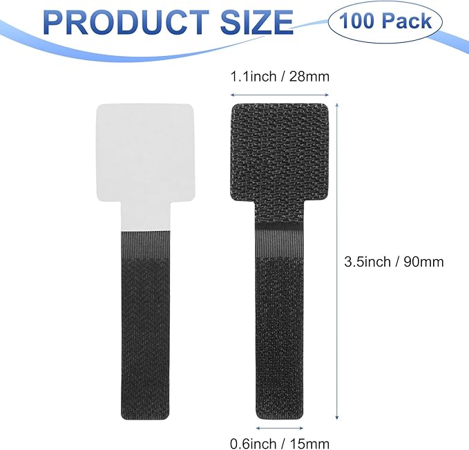 M METERXITY 100-Pack Hook and Loop Cable Ties, 3.5 x 1.1 Inch Enhanced Self-Adhesive Cord Organizer for Desk/Home/Wall/Office Essentials, Cable Management Under Desk [Black]