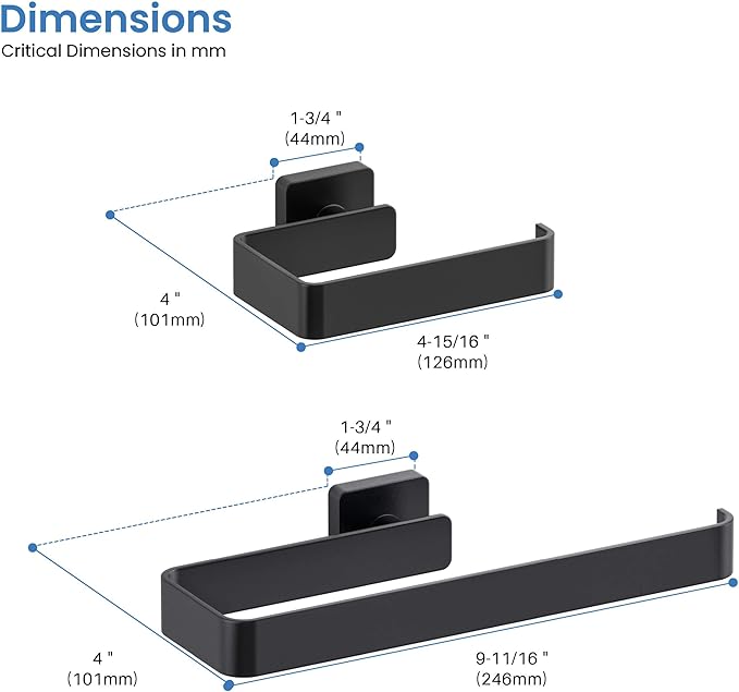 KIBI Blaze 2-Piece Bathroom Hardware Set – Towel Bar and Toilet Paper Holder, Wall Mounted Bathroom Accessory Set, Rust-Resistant Solid Brass, Modern Square Design (Matte Black, KBA16-2-1)