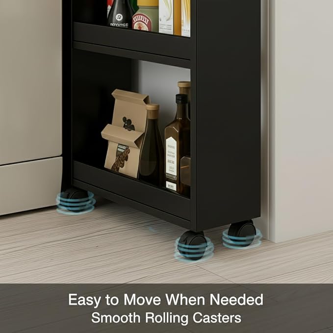 7 Tier Slim Rolling Storage Cart with Wheels, Narrow Storage Cabinet for Small Spaces, Mobile Spice Rack Organizer for Kitchen, Pantry, Baking Room, Dining Room(Black,9.8"x19.7"x72.4")