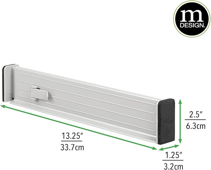 mDesign Expandable Dresser Drawer Divider with Foam Ends, Drawer Divider Locks in Place, Separators for Clothing and Accessories in Closet or Dresser Drawer, Ligne Collection, 4 Pack, Stone