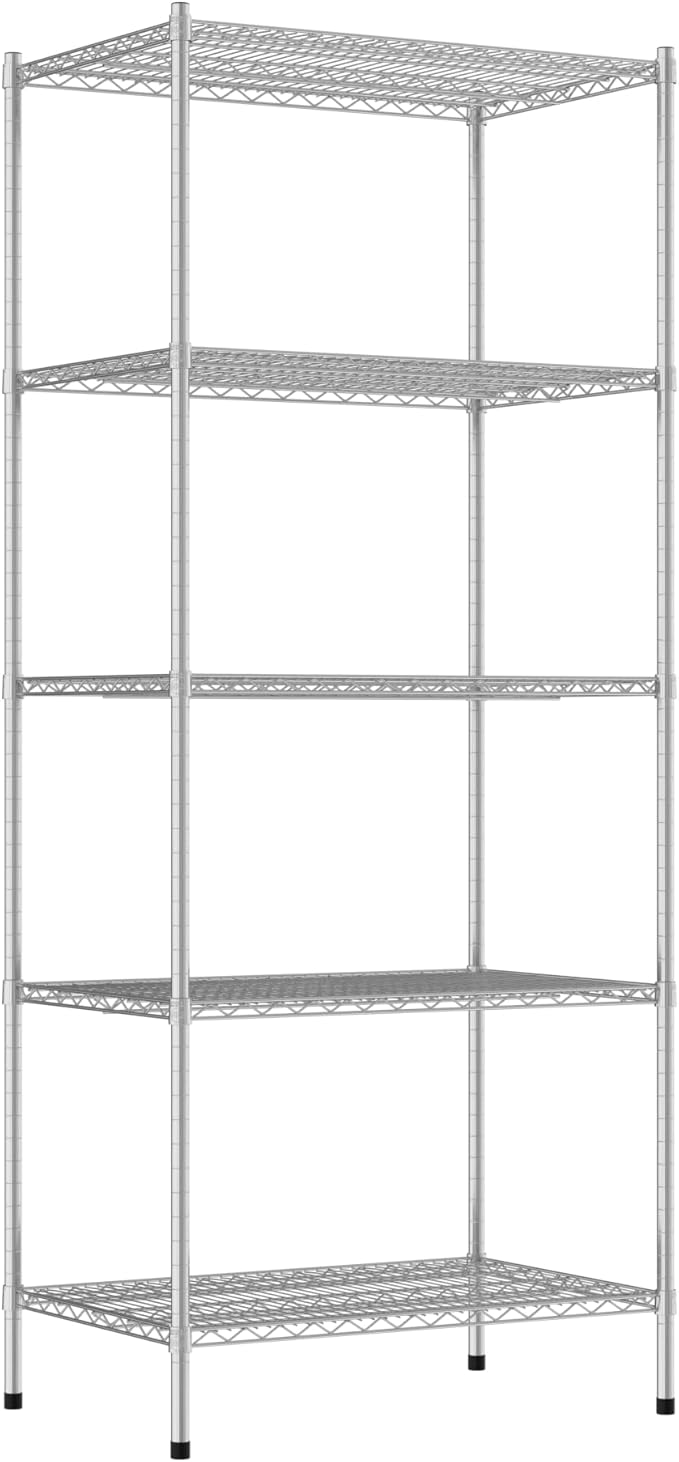 Commercial NSF Listed Chrome Stationary Wire Shelving Kit 24" x 36" x 86", with 5 Shelves Perfect for Warehouse, Walk-in Refrigerator, Freezer, Grocery Store, Restaurant, Dishroom