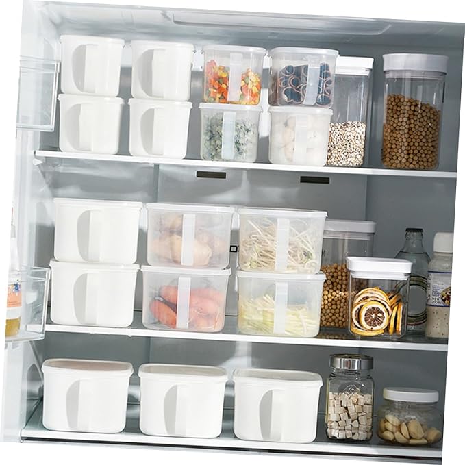2pcs Large White Plastic Food Storage Containers with Handle and Label, Airtight Dry Food and Cereal Canisters for Refrigerator Organization