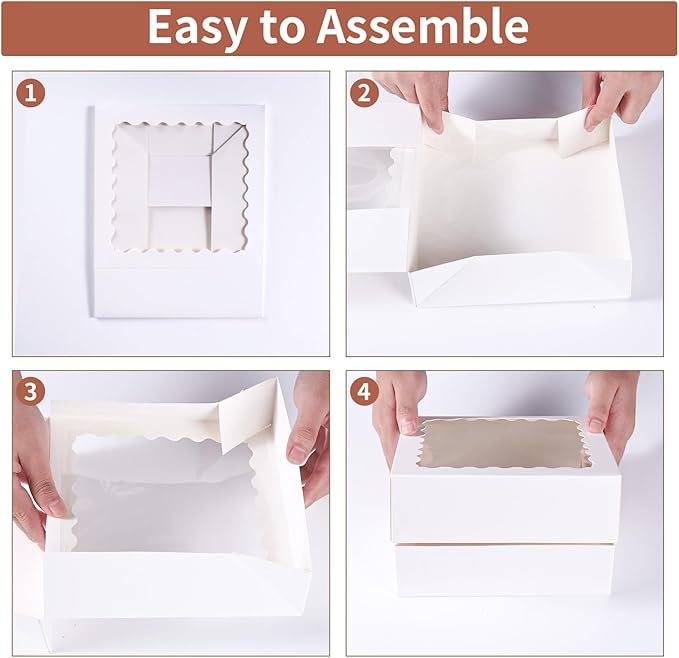 50 pcs 8x8x2.5 Inches Bakery Boxes with Window, Cake Pastry Cookie Mini Pie Box for Pastry,Dessert,Strawberries,Chocolates (White)