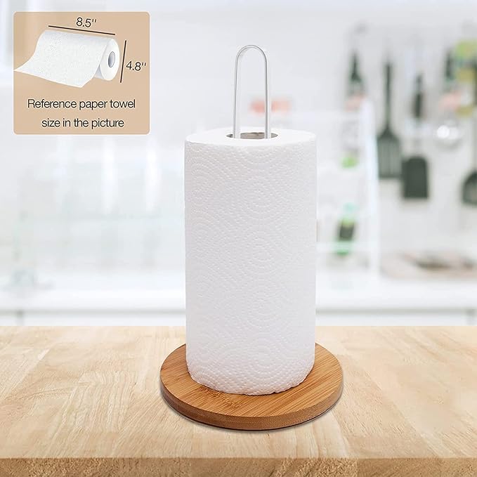 TONLEA Wooden Paper Towel Holder Countertop, Kitchen-Towel-Holder FreeStanding with Non-Slip Base for Bathroom