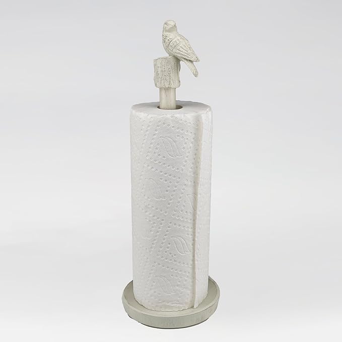 Paper Towel Holder Countertop, White Paper Towel Stand with Bird Design Top