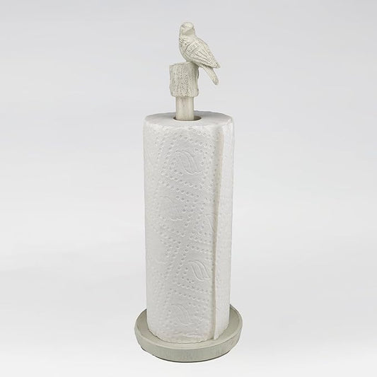 Paper Towel Holder Countertop, White Paper Towel Stand with Bird Design Top