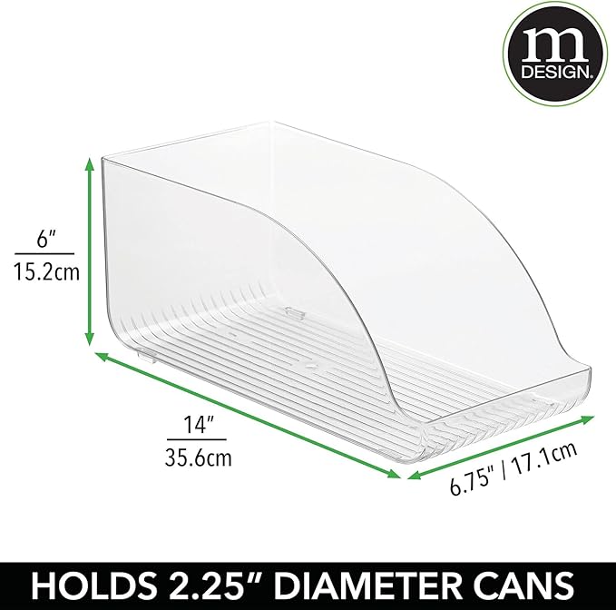 mDesign Compact Plastic Kitchen and Pantry Storage Organizer Bin for Tall Skinny Soda/Pop Cans - Kitchen, Pantry, Cabiner, Freezer, Refrigerator - 2 Pack - Clear - 14 x 6.75 x 6