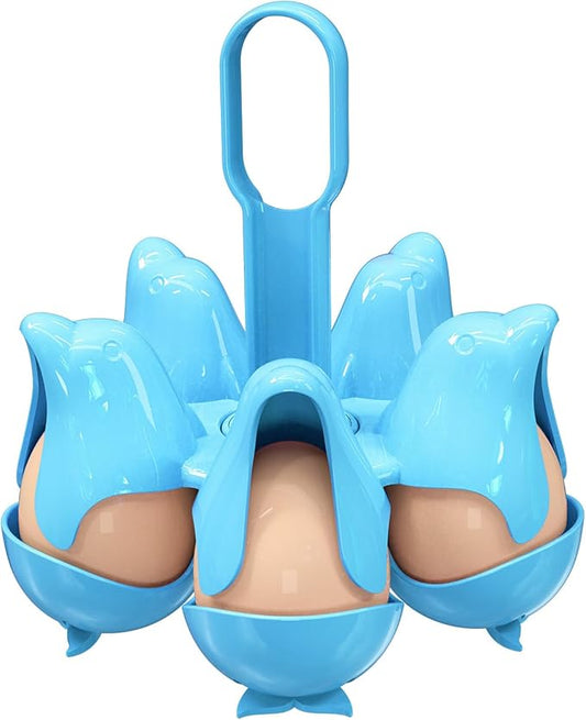 Asltw Dolphin Boiled Egg Holder – 3-in-1 Cooker, Server & Fridge Tray for Soft/Hard Eggs, BPA-Free, Cute Kitchen Gift for Kids & Families (Blue)