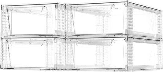 4 Pack Clear Stackable Storage Drawers, 3.95" H Easily Assemble Acrylic Organizer Bins - Multi-Use for Make up, Closet, Pantry, Bathroom, Medicine, Kitchen Cabinet & Undersink Organization