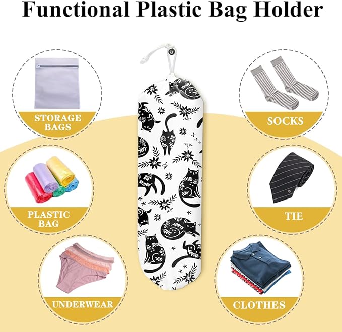 Cat Grocery Bag Holder and Dispenser Cat Plastic Bags Organizer Garbage Shopping Trash Bags Storage for Kitchen Farmhouse Home Decor Housewarming Gifts for Women Friends Cat Lover