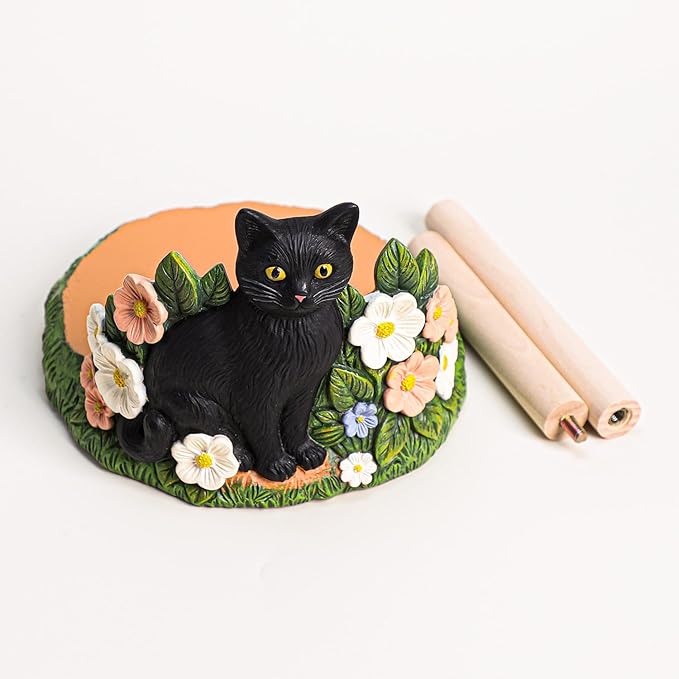 WAIT FLY Black Cat and Flower Paper Towel Holder Stand Resin Tissue Stand Roll Holder for Kitchen Countertop Restaurant Cafe