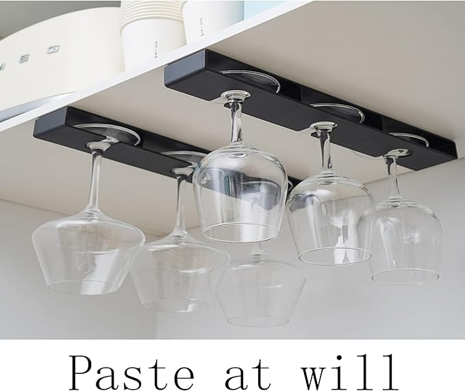 Wine Glass Holder,Under Shelf Cabinet Wine Glass Rack, Plastic Stemware Rack,Glassware Drying Storage Hanger for Kitchen,Bar and Restaurant (white Style A-4pc)