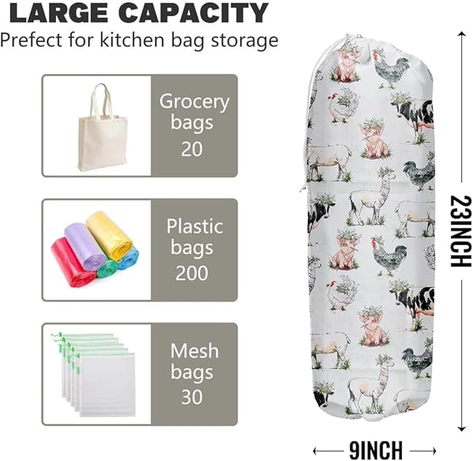 Animal Plastic Bag Holder, Grocery Bag Holder, Plastic Bag Storage Organizer, Plastic Bag Holders for Grocery Bags, Farmhouse Home Kitchen Decor, Gifts for Women Mom Grandma, Milkcow