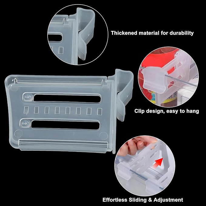 8 PCS Adjustable Fridge Divider, Clear Organizer Clip Retractable Organizer Divider, Plastic Storage Box for Home/Kitchen/Office